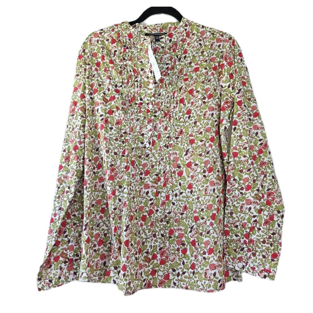 Chaudry button down shirt blouse Size L Floral print New Cotton Lightweight‎